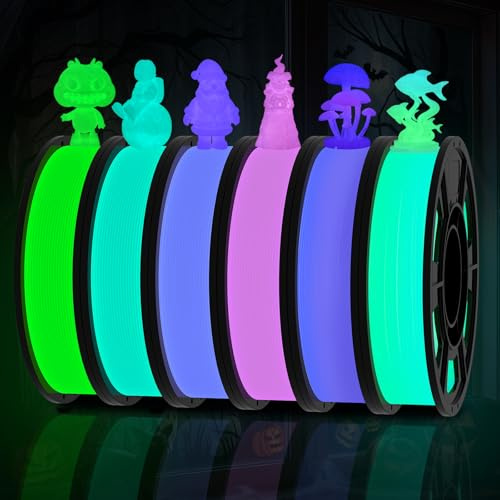 Glow im dunklen PLA Filament 1.75mm, +/- 0.03mm 3D Drucker Filament Leuchtend 6er-Pack (250 g pro Spule, 1,5 kg insgesamt), Härter und Stärker 3D Druckmaterialien für 3D-Drucker