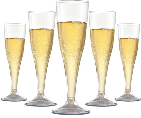Goodluck 50 Pack Clear Plastic Champagne Flutes,130ml/4.5oz Reusable Plastic Prosecco Glasses, Champagne Glasses for Weddings, Birthdays, Christmas, BBQ, Garden Parties