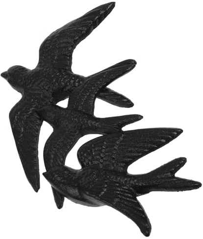 DEARMAMY 3 Stück Wanddeko Metall aus Gusseisen 3d-vogelverzierung im Landhausstil Schwarz für Wohnzimmer und Flur