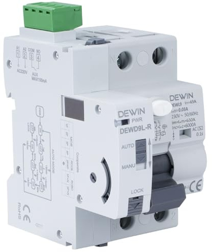 Candeon Disjoncteur Differentiel a Rearmement Automatique, RCCB Disjoncteur Différentiel avec Rearmement Smart Circuit Breaker 2P AC 230V 63A 30mA