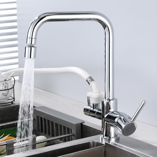Robinet Cuisine Lave Vaisselle Robinet de Cuisine Laiton Eau Froide et Chaude-Chromé