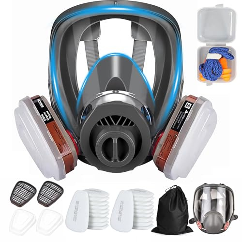 SGIXBE Full Face Respirator Mask, Reusable with Replaceable Filters, Anti-fog, Black, Silicone, for Welding, Spray Painting, Chemical Handling