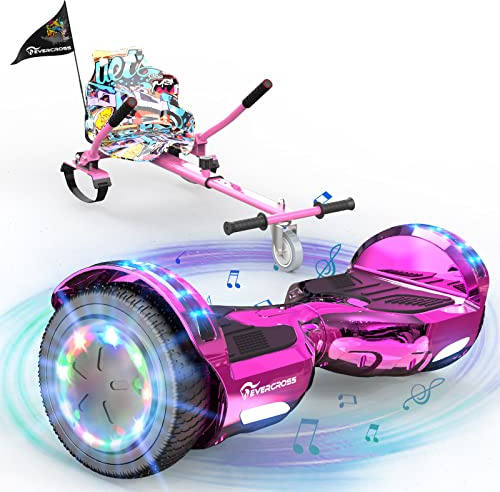 EVERCROSS 6,5″ Hoverboards mit Sitz, 4 Ah Batterie, Bluetooth, LED | Hover Board mit Hoverkart für Kinder Teenager Erwachsene, bis 15 km/h, 10–15 km Reichweite, 70–90 cm Verstellbare Kart-Länge