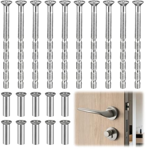 Juego de 10 tornillos de manguito M4 x 60 mm, tornillos de conexión niquelados para tiradores de puertas, tornillos de conexión para muebles, ideales para herrajes de puertas y rosetas, color plateado