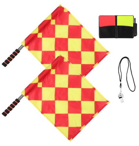 Angoily Set Arbitre Football Cartons Jaunes et Rouges, Sifflet en Acier Inoxydable, Drapeaux et Housse de Rangement pour Arbitres en Tournoi