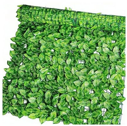 Seto Artificial con Hojas Extensibles Rollo de seto de hiedra artificial verde con flores artificiales, resistente al agua y con protección UV, para decoración de interiores y exteriores.