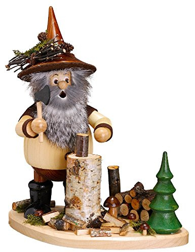 DWU Original Erzgebirgischer Räuchermann® Waldwichtel Holzhacker auf Brett Natur - inkl. Original Crottendorfer Räucherkerzen #899
