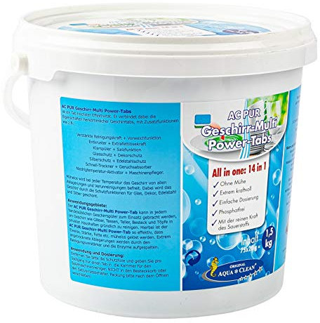 AQUA CLEAN - Geschirrspültabs Multi Power 14-in-1, Phosphatfrei, 75 Stück, Unparfümiert, Tablette