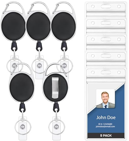 5x Ausweisjojo Vollton Jojo Zipper oval mit Schlaufenclip Aufrollmechanismus & Gürtelclip zur Besfestigung für Ausweishüllen Kartenhüllen etc.
