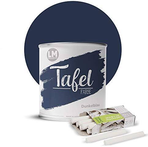 LM Tafelfarbe 0,75 Liter + 10 x Kreide (Dunkel-Blau) - partielle Wand- & Möbel-Farbe für Kinderzimmer, Büro oder Küche. Ideal als Blackboard- & Chalkboard