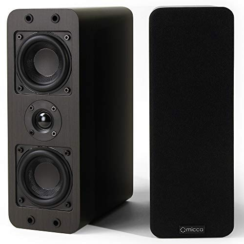 Micca OoO Passive Slim Bookshelf Speakers with 3-Inch Woofers and Silk Tweeter, Thin Design Under 4 Wide, for Desktop Stereo or Home Theater Surround Sound, Wall Mountable, Pair, Dark Walnut