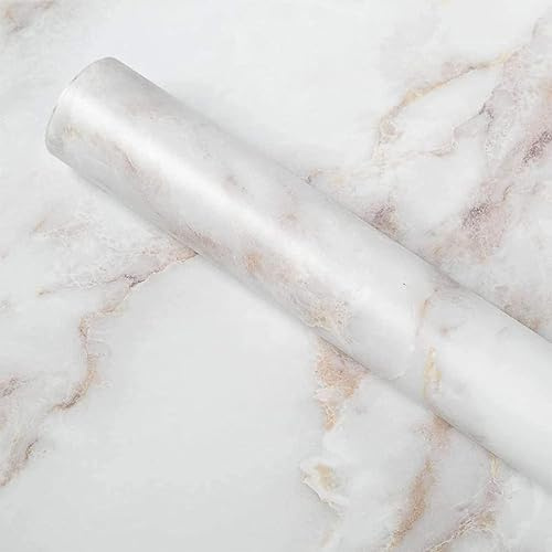 Homein Möbelfolie Selbstklebend Marmor Folie, Klebefolie Möbel Vinyl Dekorfolie Tür Fensterbank Küche Küchenschrank Schrank Schminktisch, PVC, Granit Matt Weiß Gold, 90 x 200 cm