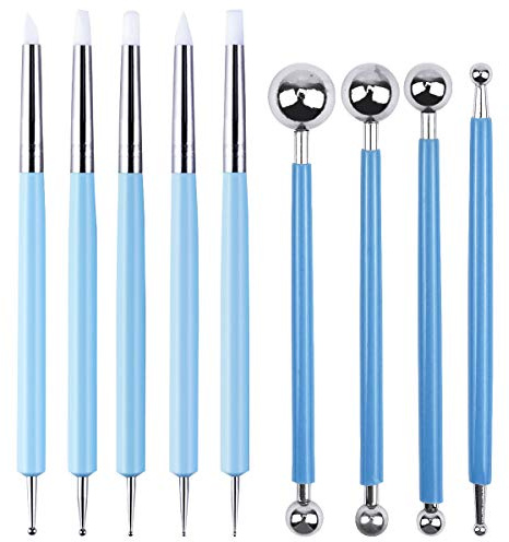 Fodlon Outil de Poterie, 9 Pièces Céramique Kit Sculpture Outils de Modelage Accessoires d'argile pour Argile Poterie Céramique l'art DIY Comprend Stylos en Silicone, Outils de Balle