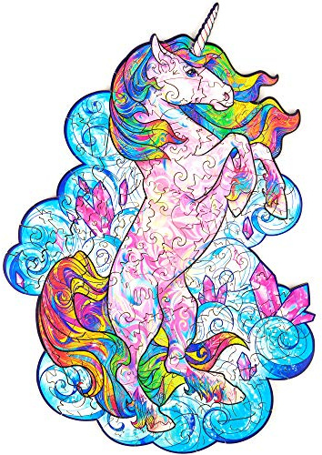 UNIDRAGON Original Holzpuzzle — Inspirierendes Einhorn, 103 Teile, Klein 7 x 9.5 Zoll (18 x 24 cm) Schöne Geschenkverpackung, Einzigartige Form Erwachsene und