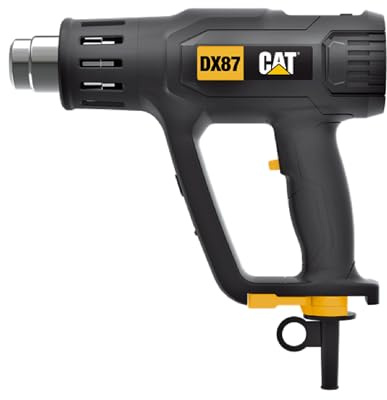 CAT Pistola ad aria calda DX87, 2000 W, con display LCD, regolazione continua della temperatura 50-600 °C, 2 livelli di flusso d'aria, luce a LED, con 5 ugelli e raschietto (per applicazioni