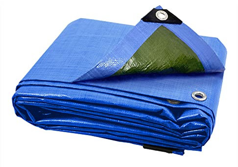 ANSIO Tarpaulin 1.5m x 2m Water-resistant Tarp Camping Cover Sheet – Multipurpose Groundsheet with UV Protection, Weatherproof & Frost-Resistant – Reinforced Eyelets - Blue/Green