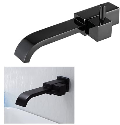 Rubinetto bagno nero opaco, Moderno rubinetto a parete singolo con beccuccio girevole flessibile in ottone, Design silenzioso e funzionale per lavabo e doccia