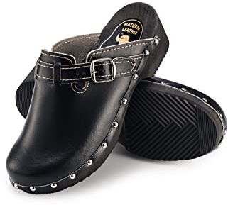 ESTRO Clogs Damen Holz Leder - Clogs Herren Holzschuhe Herren Holzclogs Damen mit rutschfest Sohle CDL05