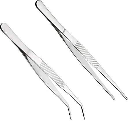 Bentgo Stainless Steel Professional Non-Slip Short Straight Tweezers, 5.5in, Angled Tweezers Set for Aquatic Pets, Corals, Crafting, Cooking, Repairing (2Pcs)