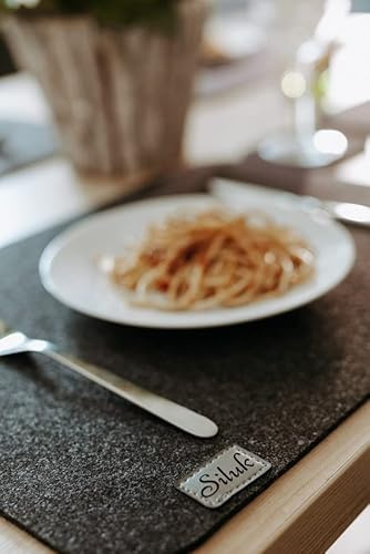 4-Teiliges Set aus Filz Tischuntersetzer Platzset Tischläufer, Platzdeckchen abwaschbar Filzmatte (Rechteck, Schwarz)