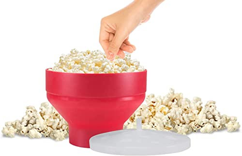 BEPER C106CAS002 Palomitero Microondas Cuenco Plegable de Silicona con Tapa para Palomitas de Maíz - Palomitero 2,5 litros BPA FREE, Rojo