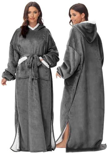 FEELJAM Hoodiedecken Kuscheldecke ärmel Decke mit Kapuze Grau Warme Decken für den Winter, zum Erwachsene Unisex (Dunkelgrau, 80 x 180cm)