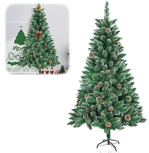 YUENFONG 150CM Albero di Natale Artificiale in PVC Verde Assemblaggio rapido Albero di Natale Pieghevole con Supporto Albero di Decorazione Natalizia (PVC Verde con Punta Bianca)