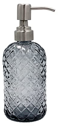 SDlumeiy 530 ml Glas-Seifenspender mit Diamant-Muster, nachfüllbarer Seifenspender für Küche und Bad mit rostbeständiger Edelstahl-Pumpe für Handseife, Lotion Glas-Flüssigspender (Grau)