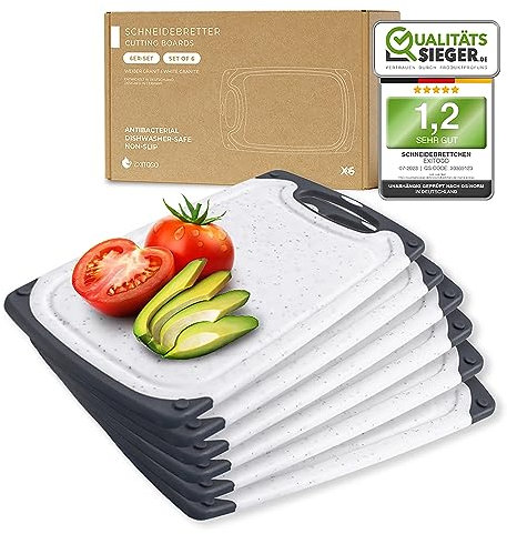 Exitoso Lot de 6 Planches à découper - Planche a Decouper Plastique - Poignée Facile à Saisir & Rainure de Jus - Passe au Lave-vaisselle, Antidérapante et Antibactérienne pour Viande, Légumes & Fruits