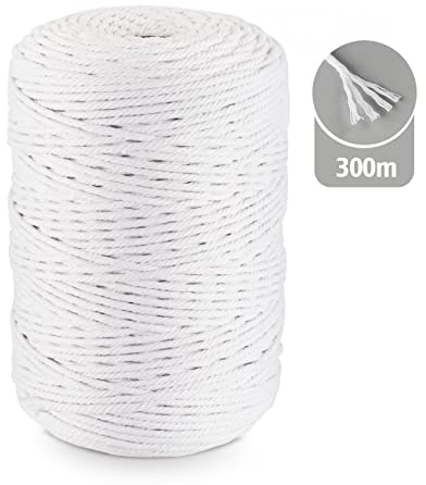 Makramee Garn Weiß, Homewit Macrame Cord 3mm x 300m und Makramee Baumwollgarn, Baumwollkordel für Blumenampel Makramee Wandbehang und Hängepflanze Pflanze Aufhänger, Weben Dekoration