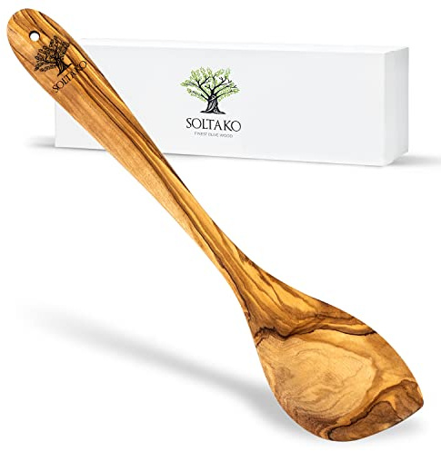 SOLTAKO Olivenholz Kochlöffel 30 cm aus Tunesien handgefertigt Holzkochlöffel und Holzlöffel antibakteriell hitzebeständig Kochlöffel Holz für beschichtete Pfannen