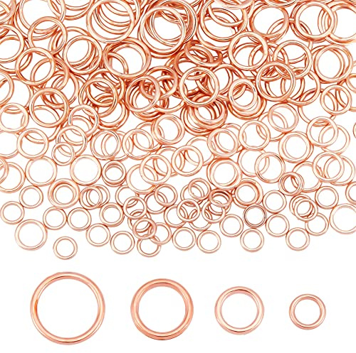 PandaHall 200 Stück Geschlossene Biegeringe 4 Größen Messing-Biegeringe Rotgold Geschlossene O-Ringe O-Ring-Anschlüsse Für Schlüsselanhänger Choker Ohrring Halsketten Armband Schmuckherstellung
