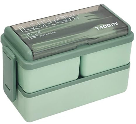 Meider Stackable Bento Box Adult Lunch Box, 1400ml Bento Boxes Lunch Containers, Adult Bento Box with Removable Compartments, Bento Box Lunch Box Microwave Safe (Green)