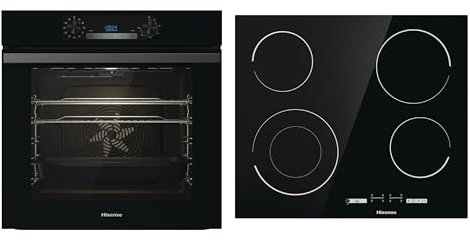 Hisense BI62212ABUK Built-in Electric Single Oven - Black - A Rated, 22 x 23 x 23 inches & E6432C Built-in 60cm Electric Ceramic Hob with Child Lock, Touch control, Timer Function
