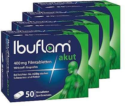 Ibuflam® akut 400 mg IBUPROFEN Filmtabletten| Doppel-Pack 4 x 50 Stk. | Ibu 400 Schmerztabletten bei Schmerzen, Zahnschmerzen, Fieber und Erkältung|Schnelle Schmerzlinderung mit Ibuprofen