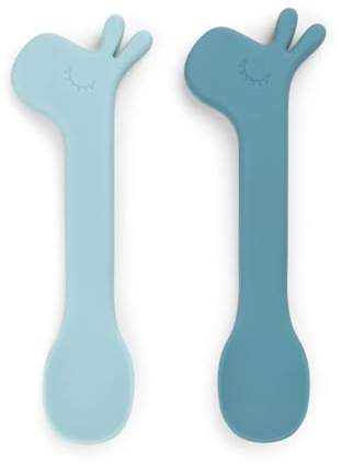Done by Deer Silikon Löffel 2-er Pack Lalee Blau - Baby Löffelset - Esslernlöffel aus 100% Silikon in Lebensmittelqualität