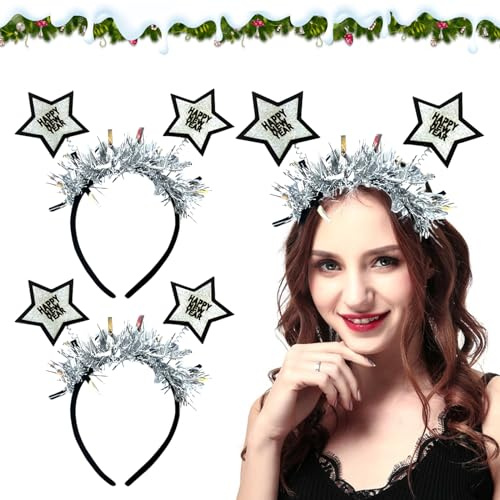 Giugio Happy New Year Haarreifen, Silvester Party Haarschmuck Zubehör Zubehör, Silvester Haarreif Krone Kopfbedeckung, Haarreifen Weihnachten Stirnband für Erwachsene und Kinder