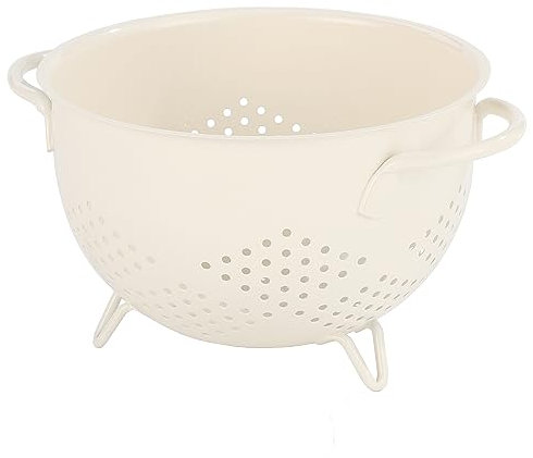 beifeier Metal Colander with Handle, 5 Quart Large Pasta Strainer, Kitchen Drain Basket with Three-Leg Base for Vegetable Fruit Berry (Cream)