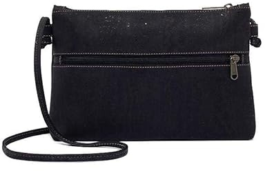 Vegane Clutch/Handtasche - Schwarze Pochette aus Natur-Kork mit Schultergurt | Kleine Umhängetasche mit zusätzlicher Reißverschlusstasche & Innenfächern | Nachhaltige Schultertasche