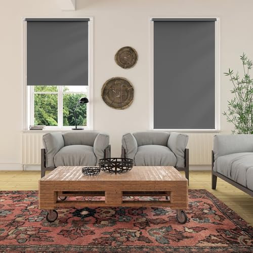 Sichtschutz Seitenzugrollo 40 x 90 cm, Blickdicht Sichtschutz Sonnenschutz, Verdunkelung Rollos, inklusive Montagematerial, für Dachfenster, Dunkelgrau