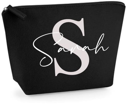 Kosmetiktasche Filz - Schminktasche personalisiert - Geschenkidee - Kulturbeutel - Kosmetikbeutel mit Namen - Filztasche (Schwarz, M)