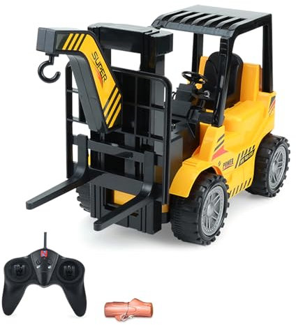 Goolsky Carrello elevatore telecomandato, Carrello elevatore Elettrico telecomandato a 6 canali con Luce, Batteria Ricaricabile e Caricabatterie, Giocattolo da Costruzione per Bambini Ragazzi