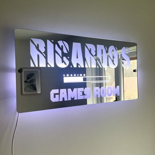 Personalised LED Gaming Mirror | Light Up Custom Name Gamer Sign | Any Text | Remote Included | Games Room Decor