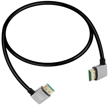 RIIEYOCA 8K 90 Degree HDTV Cable, Left Angle HDTVS Male to Right Angle Male Short Cable, 48Gbps 2.1 Supports 8K@60Hz, ARC,3D for DVR, Roku Ultra（0.5M）