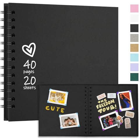 Vienrose DIY Álbum de Recortes 20,5X20,5 cm Libro de Recortes de Papel Kraft de Tapa Dura Álbumes de Fotos con 40 Páginas en Blanco para Boda Baby Shower, Negro