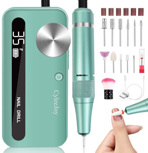 CyleeJoy Ponceuse pour Ongles Professionnel 35000 RPM, 12 en 1 Lime a Ongle Electrique Portable, Ponceuse Ongle Sans Fil Rechargeable pour Acrylique/Gel, Machine à Ongles de Qualité Salon (Vert)