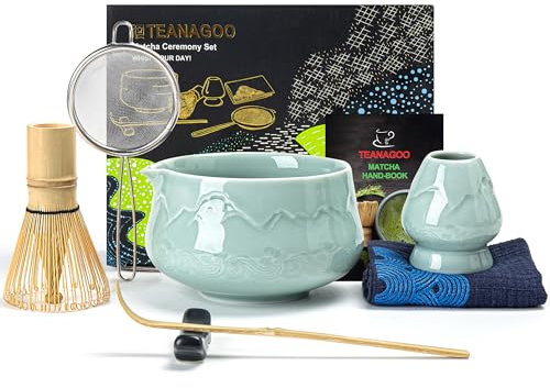 TEANAGOO Matcha Whisk, 7 Pcs Ceramic Matcha Set, Matcha Kit for Ceremony, Matcha Tea Set for Making Breakfast/Latte, Matcha Whisk Set and Bowl with Scoop&Sifter, Gift for Matcha Lover