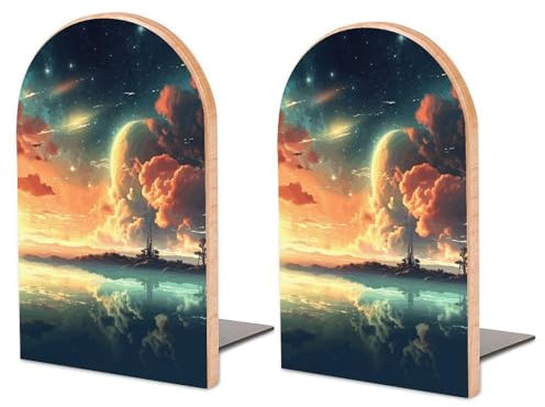 Buchstützen aus Holz, Anime-bedruckte Bücherregal-Buchstützen, dicke Buchstützen und Schreibtisch-Aufbewahrung, Buchstützen, 1 Paar