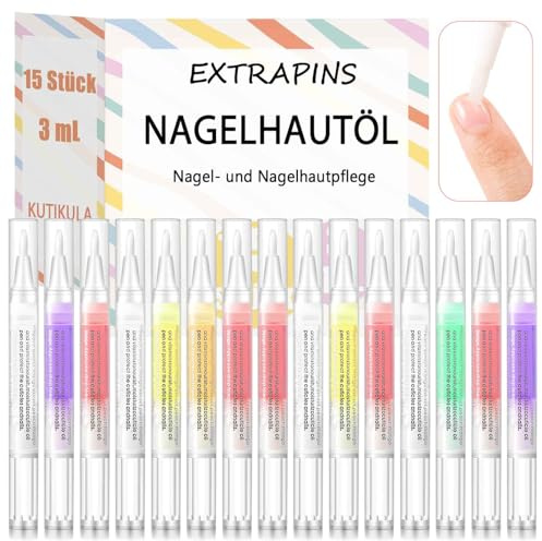 EXTRAPINS 15 Stück Cuticle Oil, Nagelöl Stift | Nagelpflegestift, Cuticle Oil Pen, Nagelhaut-Ölstift, Moisturizer Nail Oil, for die Reparatur von Rissigen and Trockenen