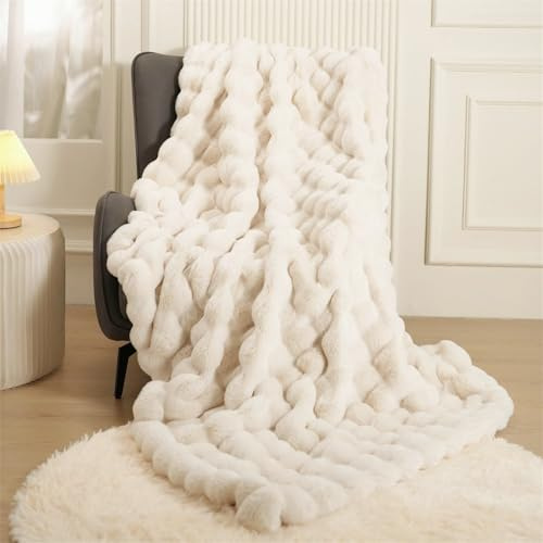 Decke Kunstfelldecke Sofadecke 220x240 Beige Kuscheldecke Kaninchen Plüsch Super Weiche Luxuriöse Flauschige Decke Leichte Decken Warme Kuscheldecke Vielseitig Blanket Für Bett Sofa Schlafzimmer Büro